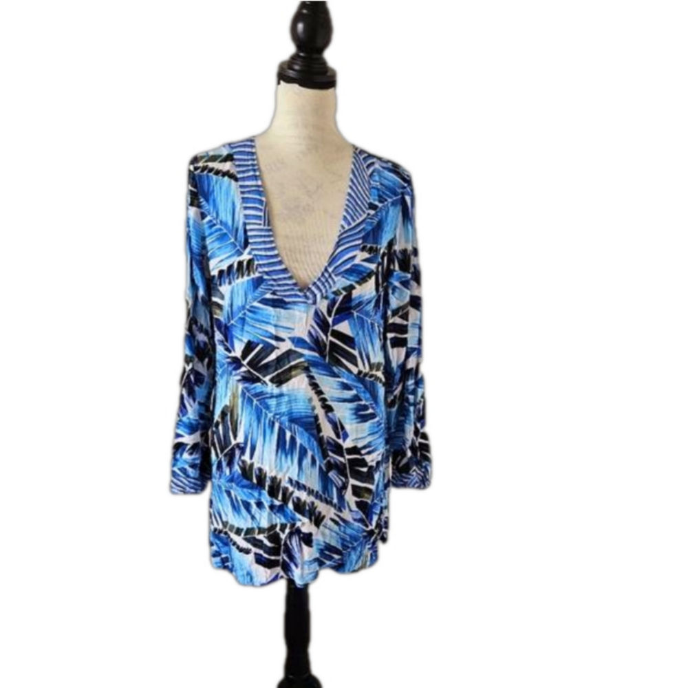 🏝LA BLANCA exotic blue tunic cover up size small
